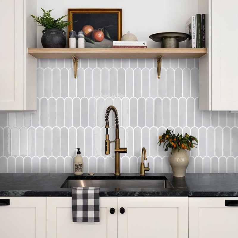 Commomy Thicker Grey Peel and Stick Backsplash-10 pcs of 12" x 12" - 3D Adhesive Peel and Stick Tiles Backsplash for Kitchen, Bathroom, Removable, Waterproof, Vinyl Wall Tile - Image 2